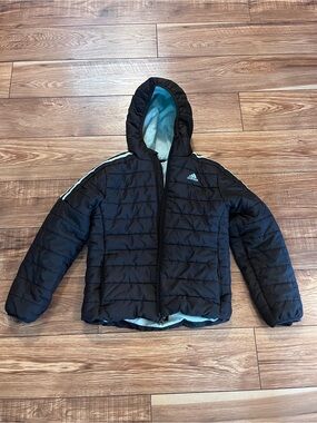 adidas Black Kids Puffer Jacket with Light Blue Lining